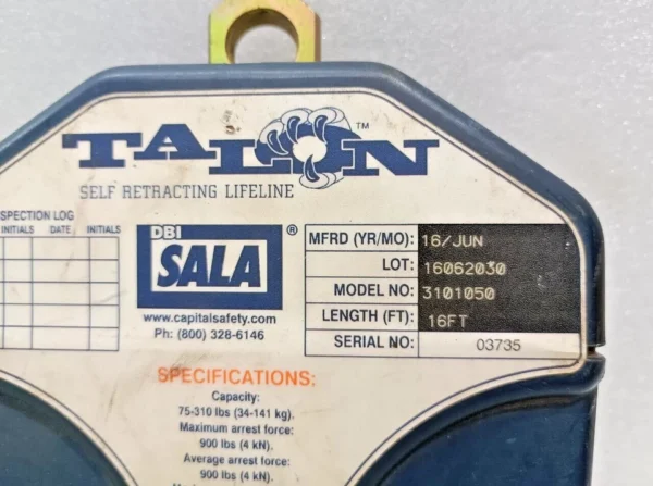 DBI SALA 3101050 SELF RETRACTING LIFELINE 16FT - Image 2